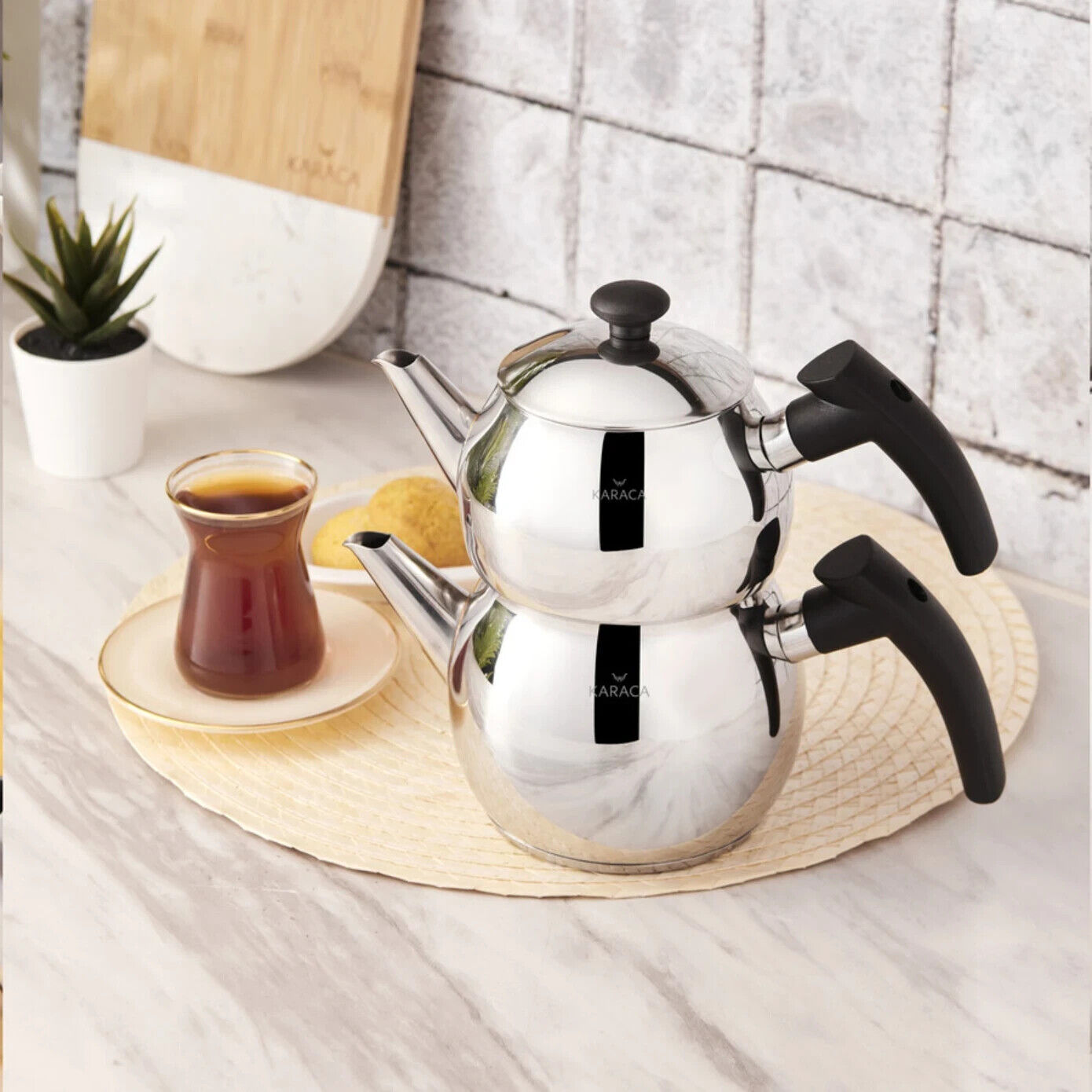 Karaca Adelya Induction Base Mini Size Black Teapot Set Caydanlik