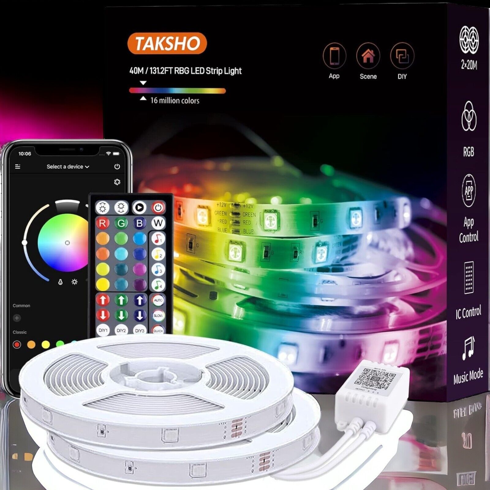 40m LED Stripe RGB Leiste Streifen Bluetooth Strip Band Leuchte Lichterkette neu