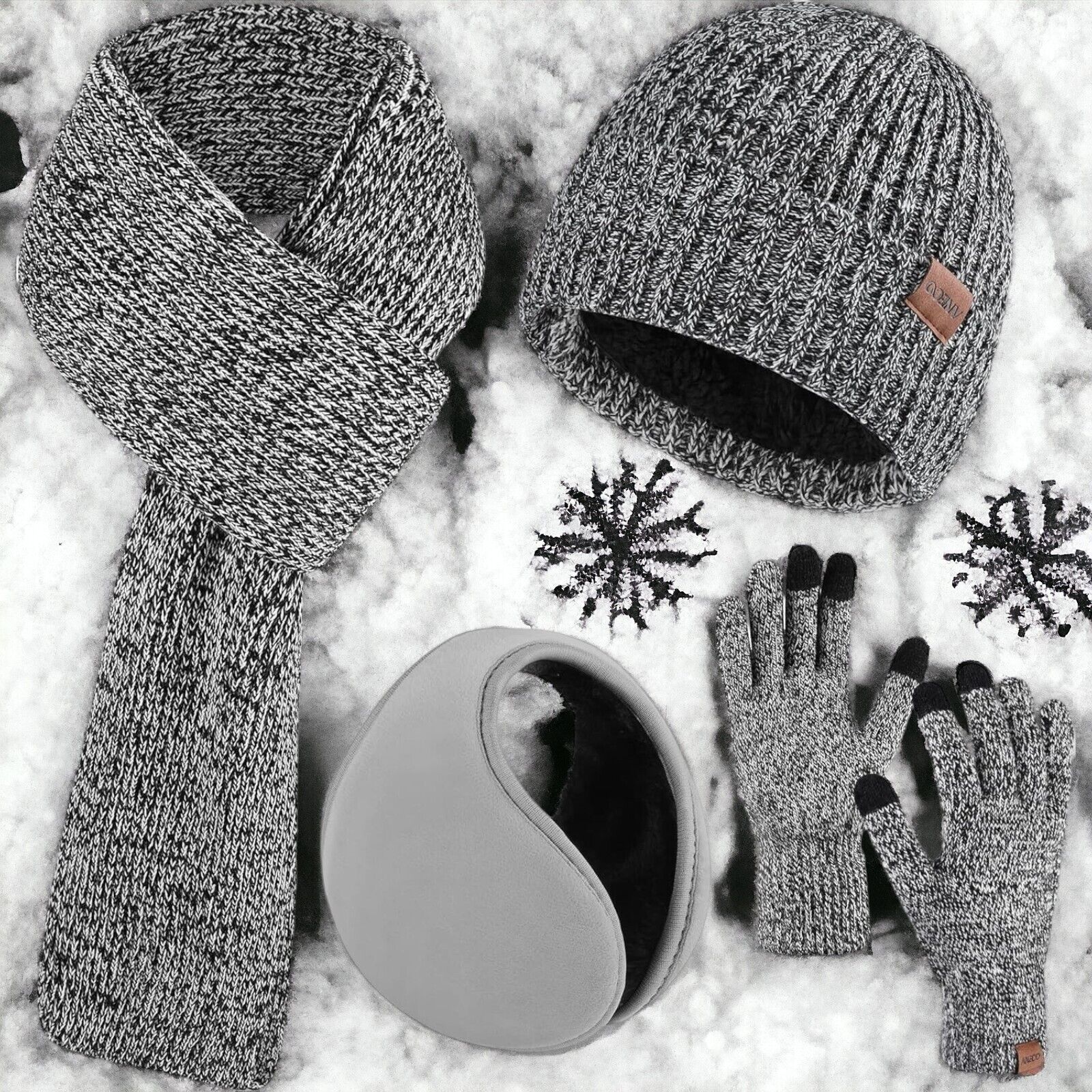 Herren Wintermütze Strickmütze Warme Schal Beanie Handschuhe Set Mütze 4 Stück