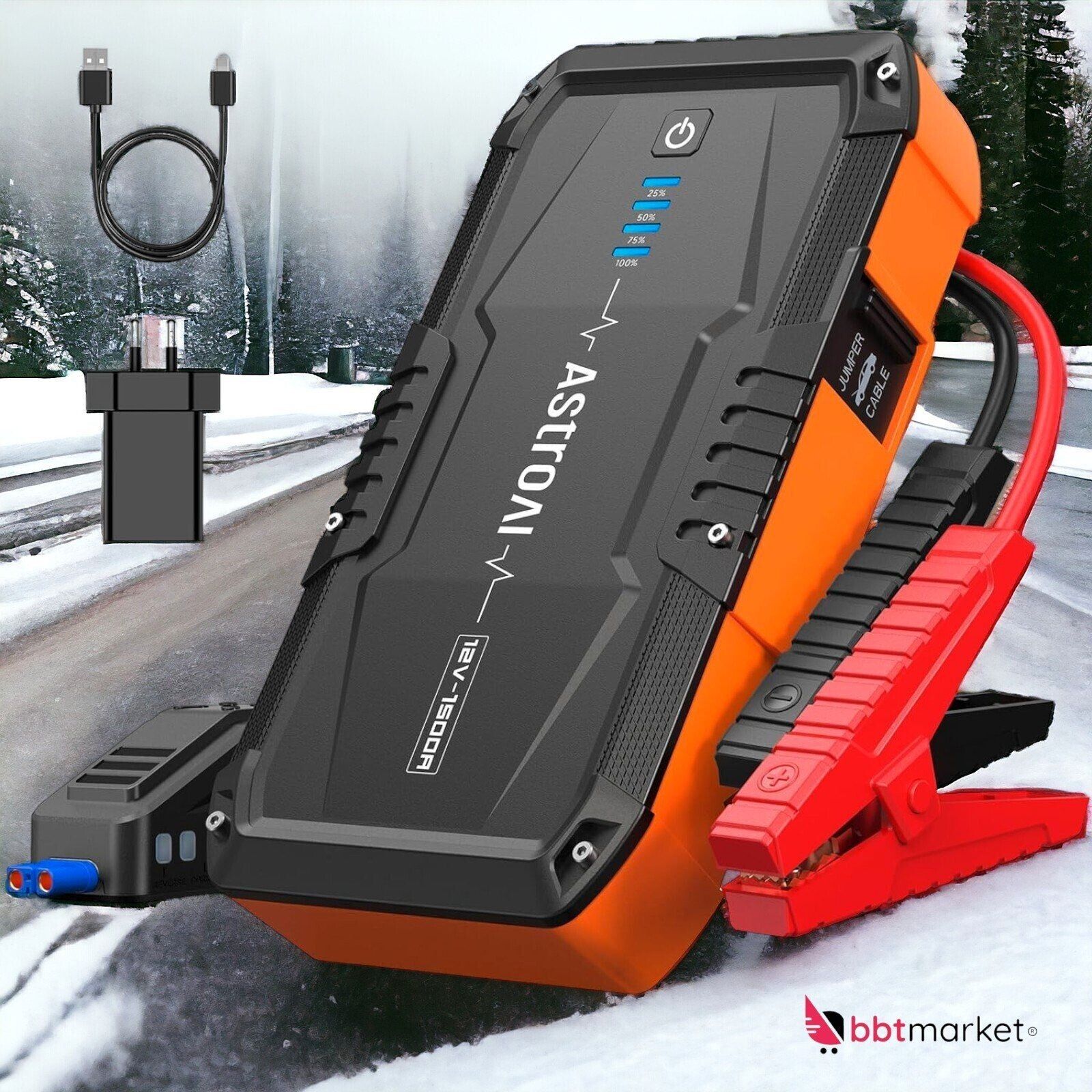KFZ Starthilfe 1500A 12V Powerbank Starter mit Ladegerät LED USB Boost
