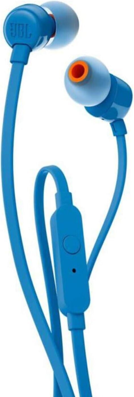 JBL Tune 110 In-Ear Kopfhörer Blau – Mit Mikrofon, Pure Bass Sound & Flachbandkabel