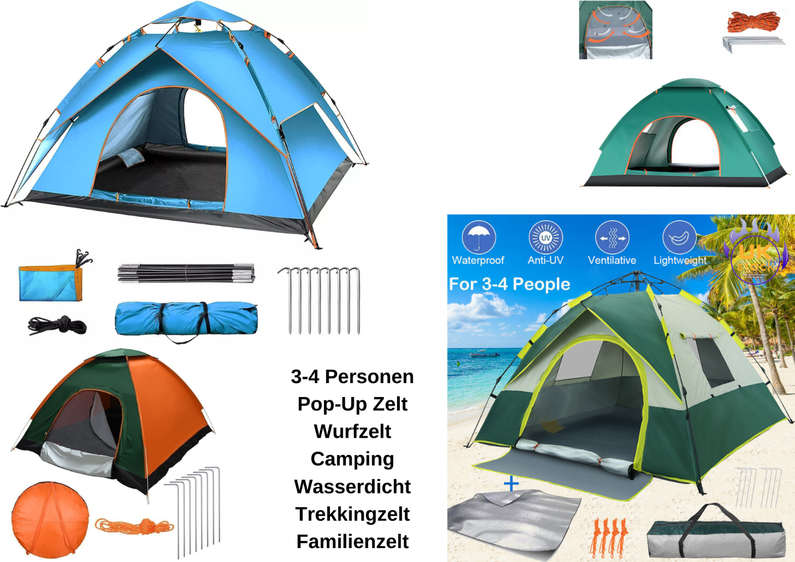 pop up zelt outdoor 3-4 Personen Pop-Up Zelt Wurfzelt Camping Wasserdicht Trekkingzelt Fam