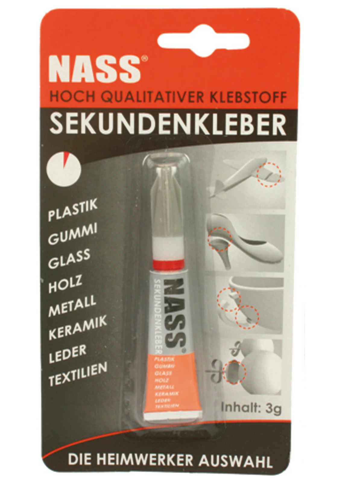 Sekundenkleber 3g Nass Reparaturen Plastik Gummi Glas Holz Keramik Metall