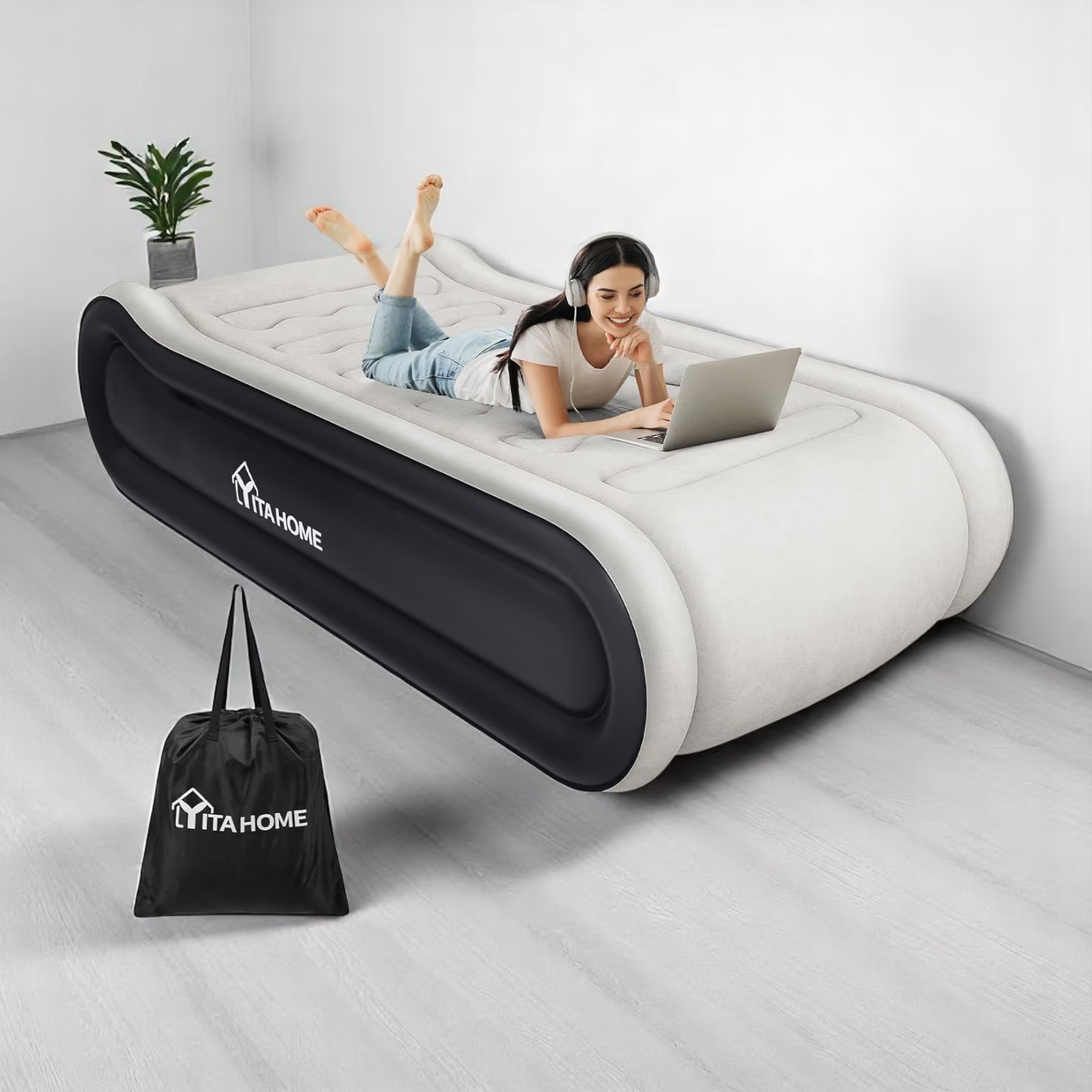 Luftmatratze 203x99x43cm mit Pumpe & Kissen, selbstaufblasend GĂ€stebett