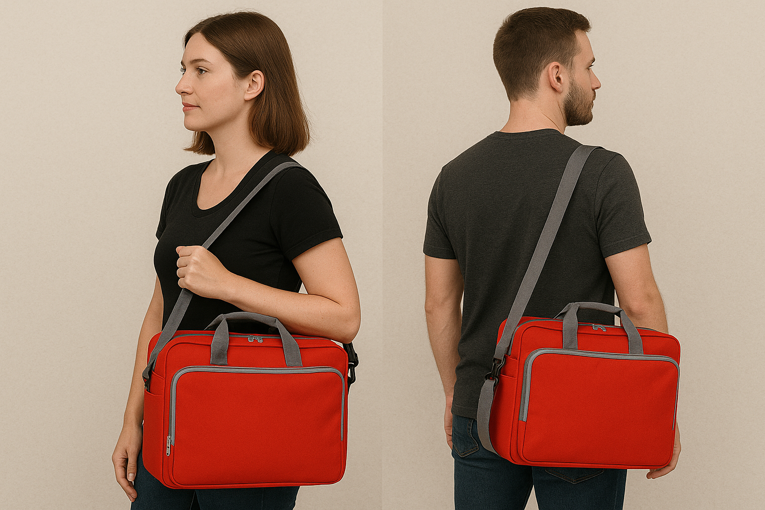 Business Tasche Rot – 38x30cm – Schultergurt & Frontfach mit Organizer