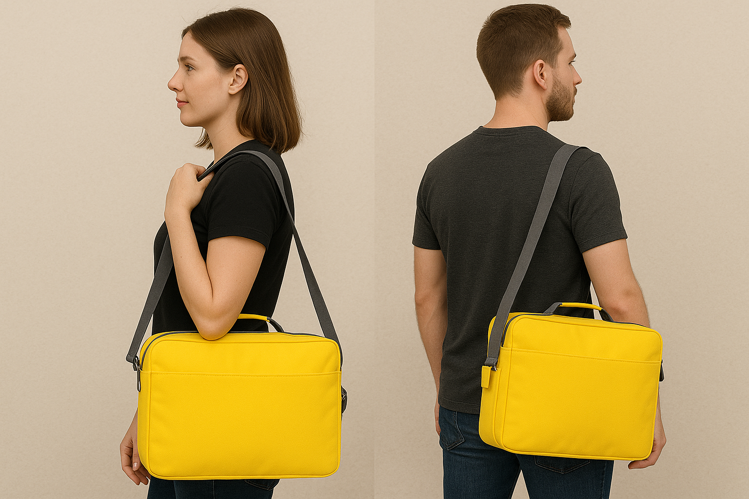 Gelbe Konferenztasche mit Schultergurt – Reißverschluss & Stifthalter – 40x29 cm