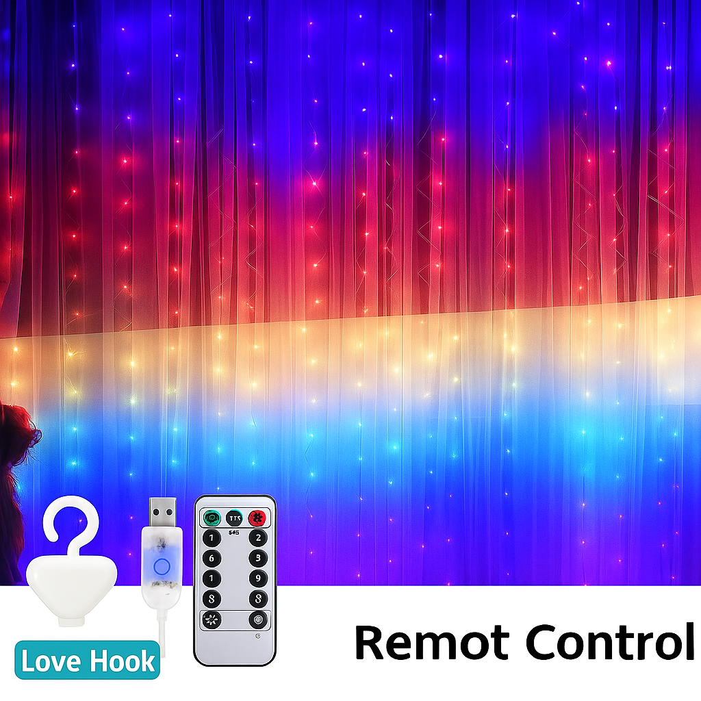 LED Lichtervorhang 3x3m Bunt USB 300 LEDs mit Timer & Fernbedienung 8 Modi ✨ ✨ ✨