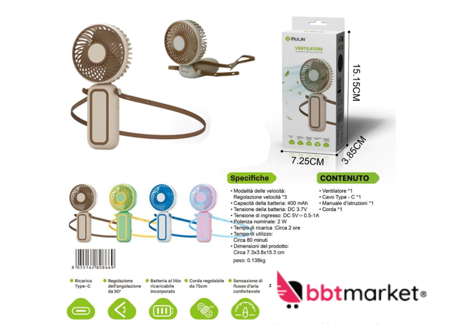 Mini USB Ventilator mit 3 Stufen & verstellbarer Silikonschnur tragbar ☀️🖐️🧊