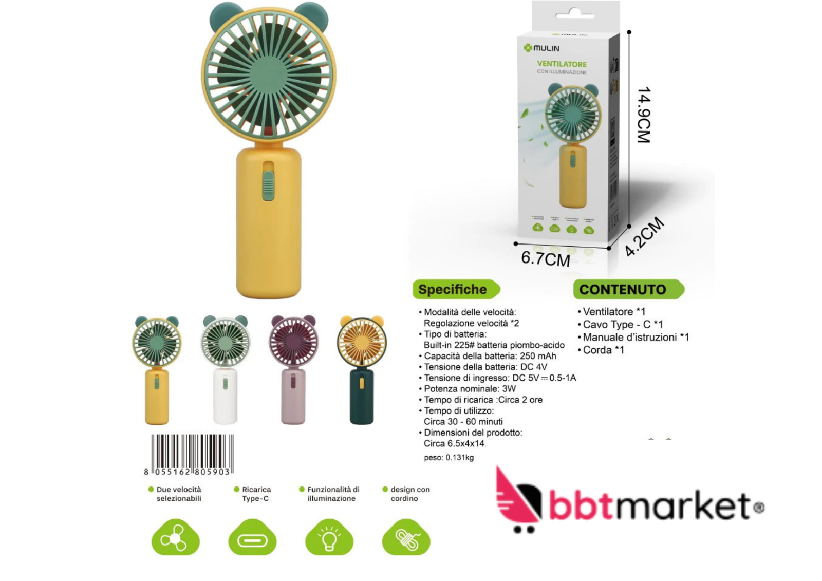 Mini USB Ventilator mit LED Beleuchtung 2 Stufen tragbar Kinderlüfter ☀️🖐️🧊