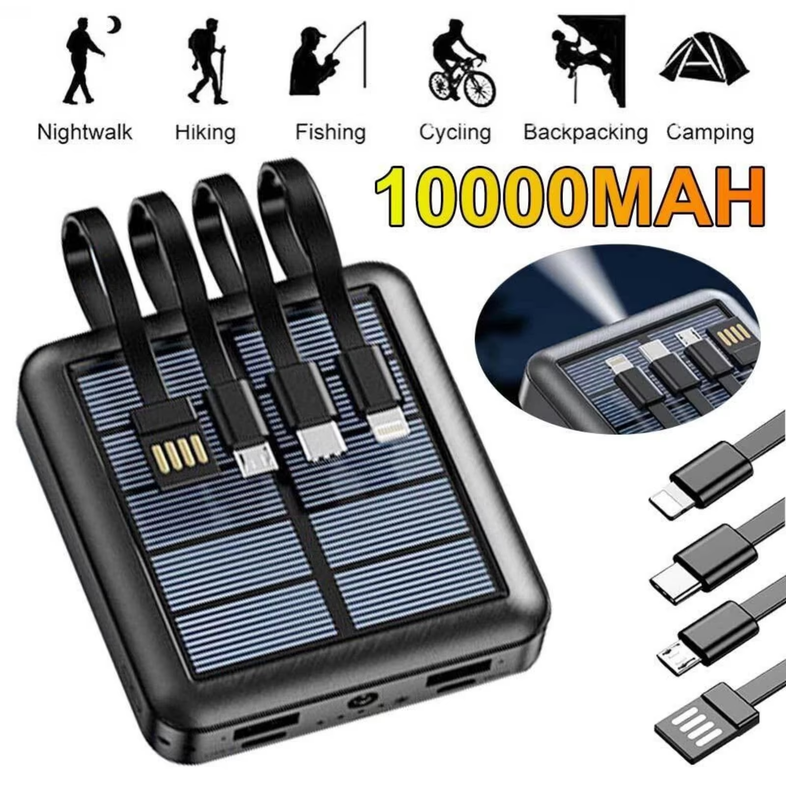 solar powerbank camping Solar Powerbank 10000mAh Externer Akku Ladegerät USB LED Taschenlampe