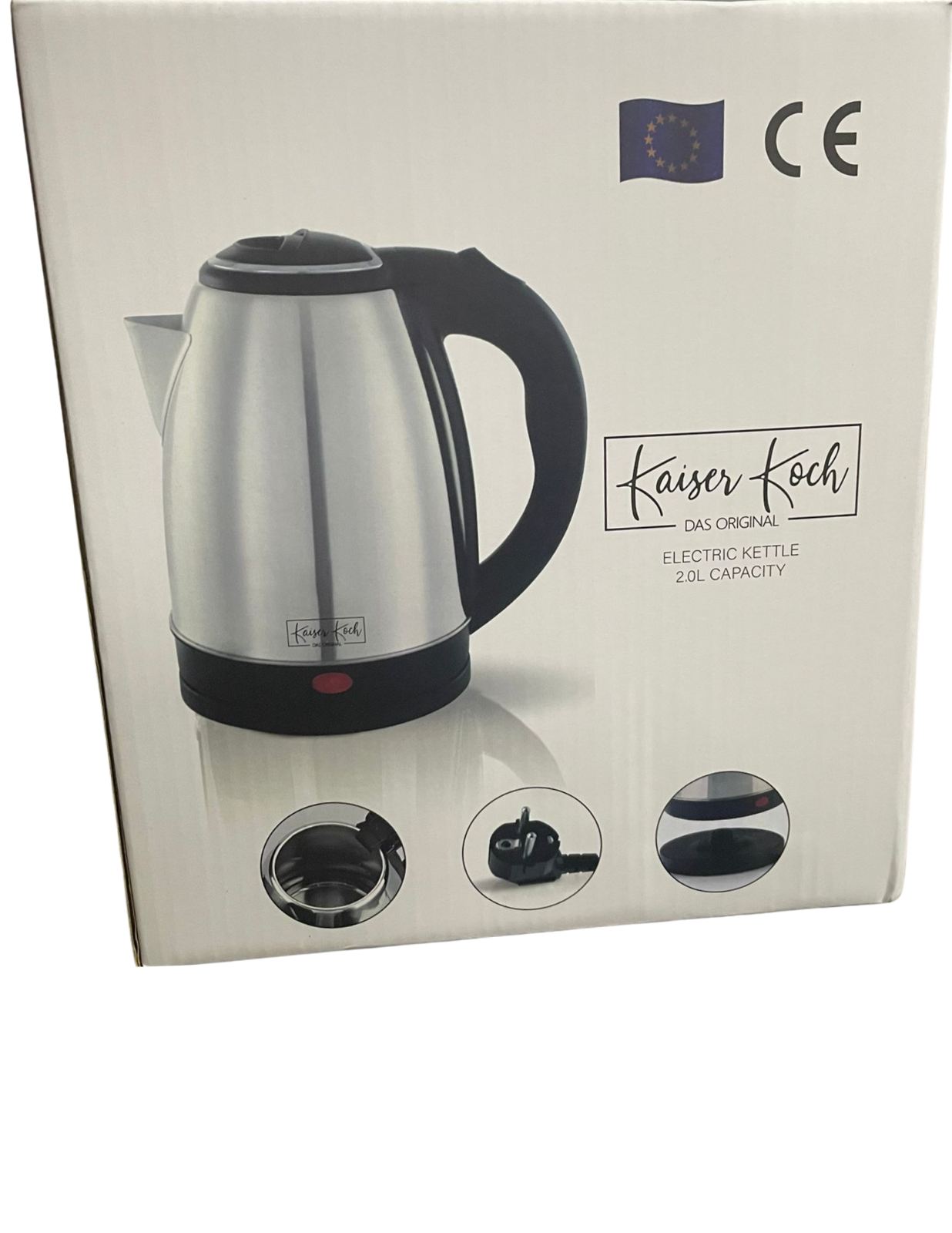 Kaiser Koch Wasserkocher 2,0L Edelstahl 1500W Abschaltung Silber/Rot/Schwarz