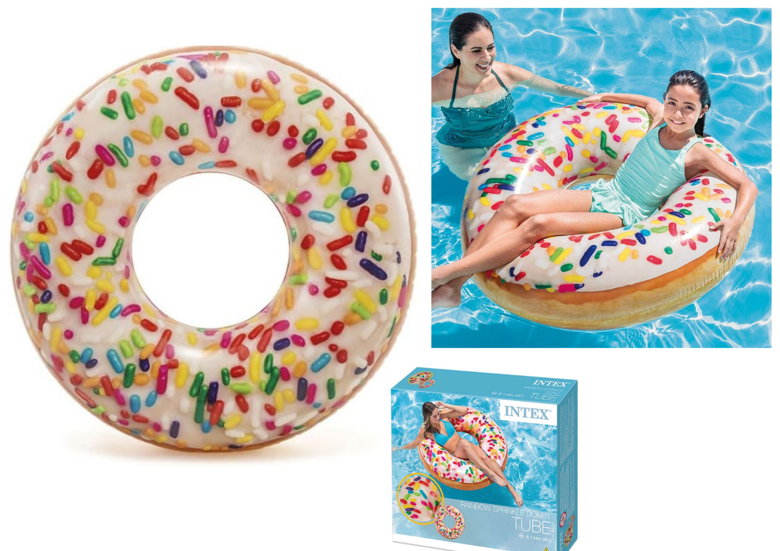 Intex Schwimmreifen Donut Streusel 99 cm XXL Schwimmring Luftmatratze Regenbogen