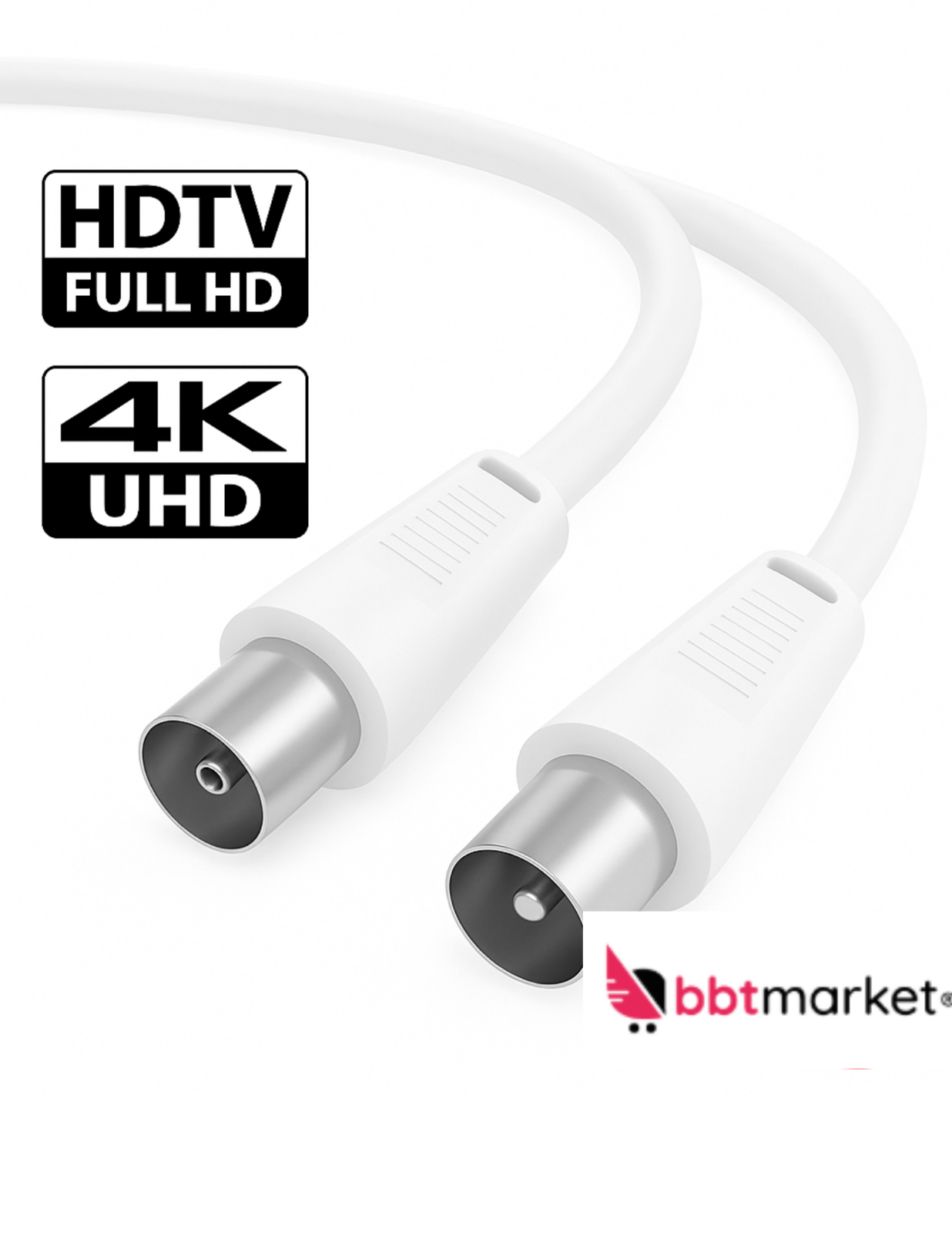Antennenkabel IEC Koax Stecker/Buchse RG59 OD5,5 Weiß HDTV 4K 8K UHD