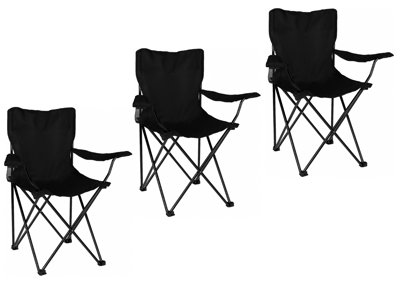 3x Klappstuhl Campingstuhl Anglerstuhl Schwarz mit Getränkehalter & Tragetasche