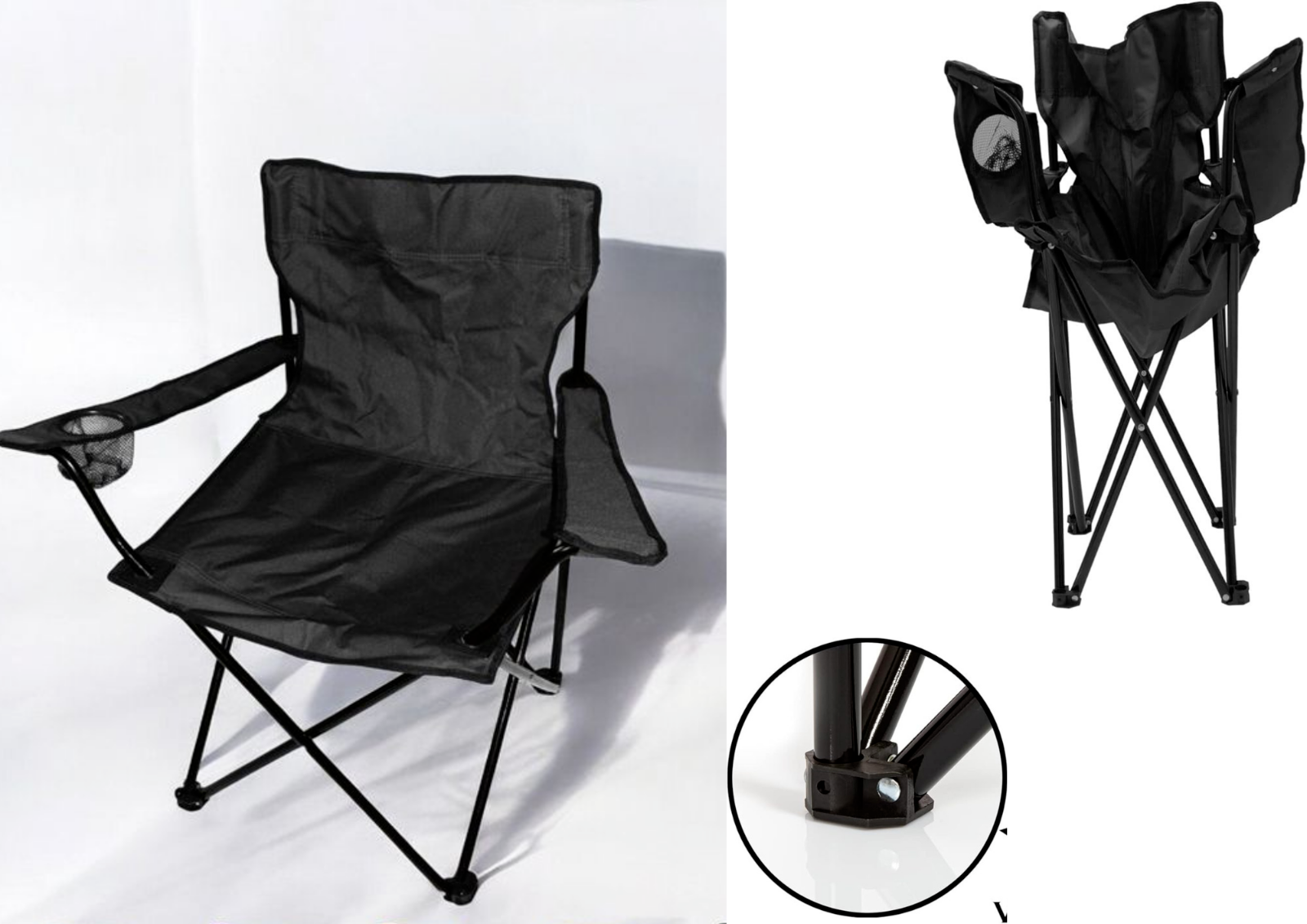 3x Klappstuhl Campingstuhl Anglerstuhl Schwarz mit Getränkehalter & Tragetasche