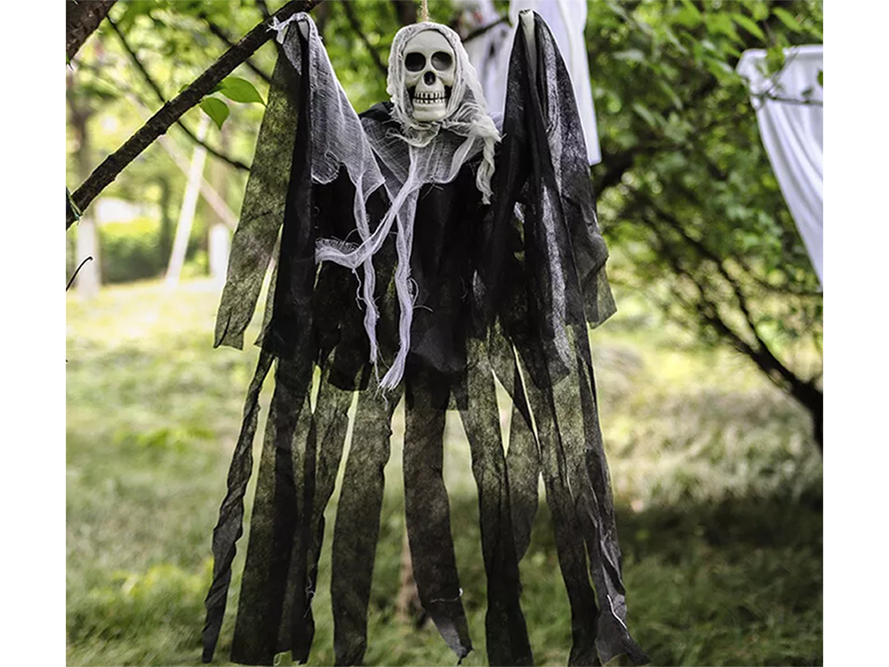 Gruselige Halloween Deko Hängendes Gespenst mit Schädel Tot 80cm 💀🕯