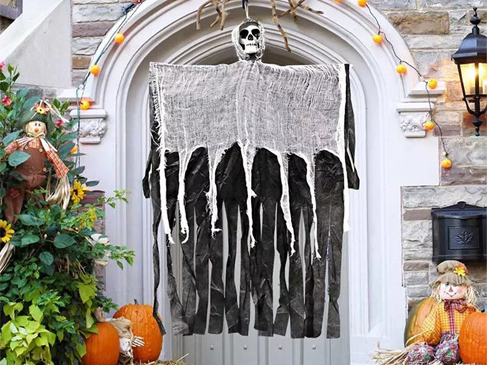 Gruselige Halloween Deko Hängendes Gespenst mit Schädel Tot 80cm 💀🕯