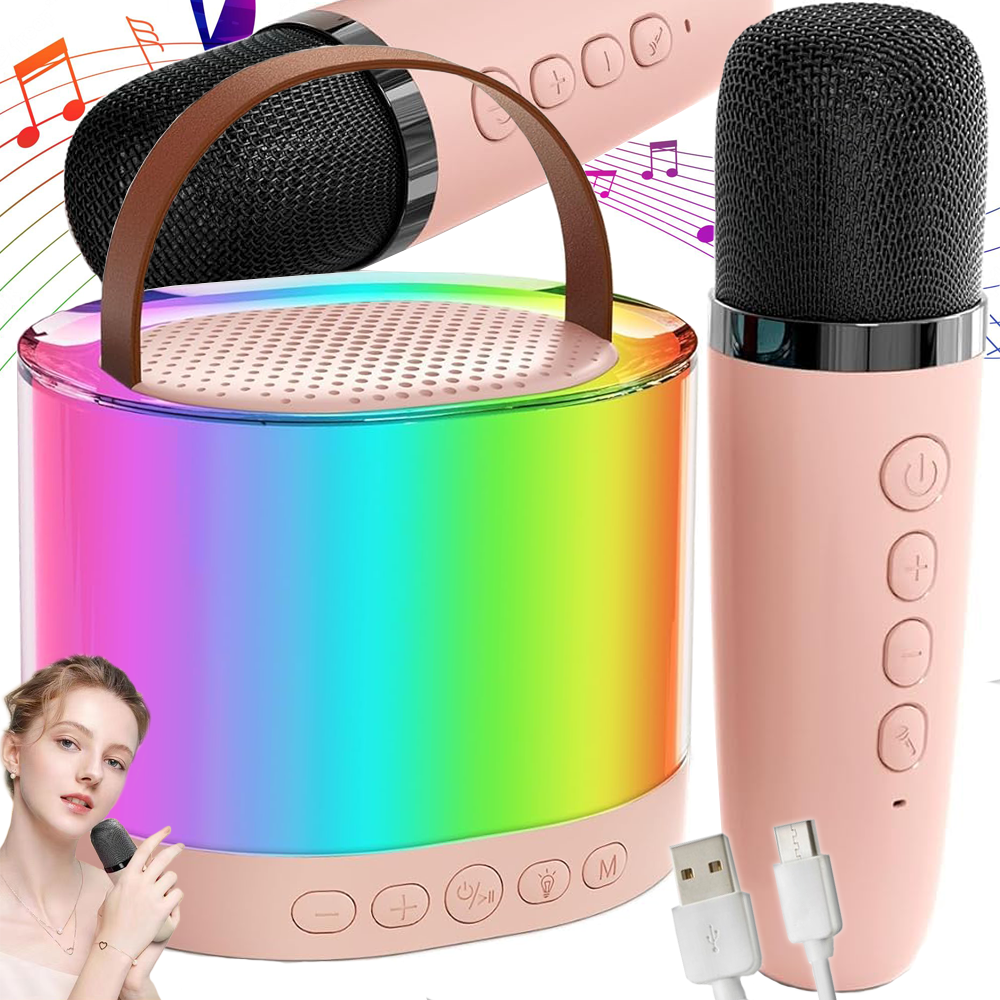 Karaoke Set 2x Drahtlos Mikrofon Bluetooth Lautsprecher Tragbar RGB Partybox