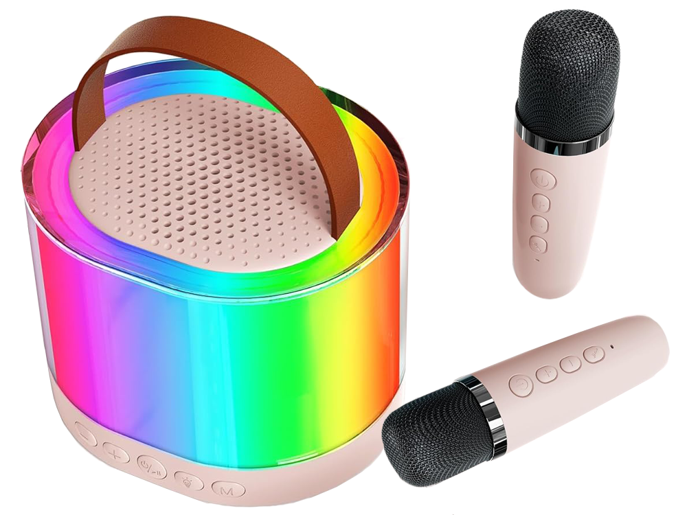 Karaoke Set 2x Drahtlos Mikrofon Bluetooth Lautsprecher Tragbar RGB Partybox