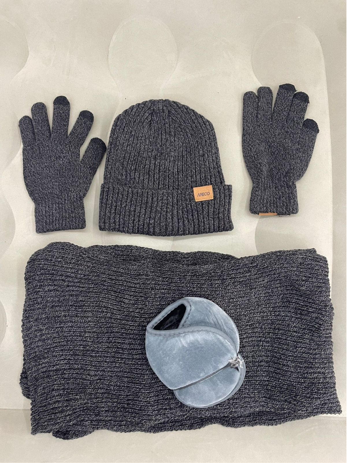 Herren Winterset 4-teilig 🧣 Mütze Schal Handschuhe Ohrenwärmer Strick