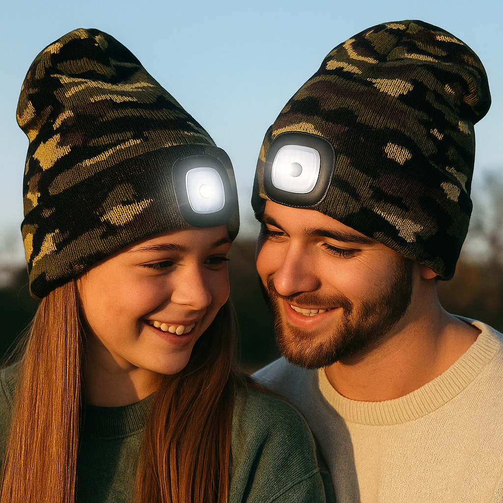 LED Strickmütze USB Aufladbar Beanie Wintermütze Tarnung Warm Licht 💡🧢1 stück