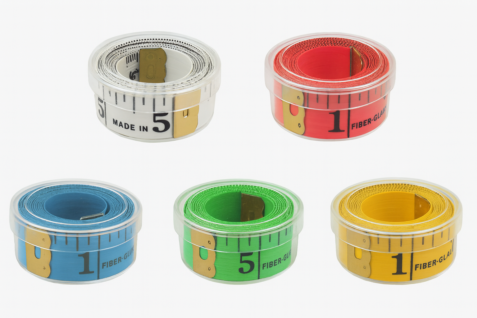 Maßband 150 cm – farbig, in transparenter Box 5×2 cm , Schneidermaßband, Bandmaß