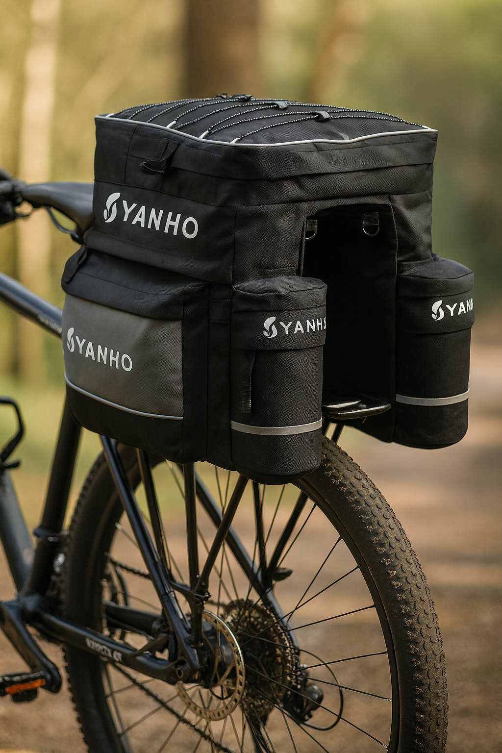 60L Fahrrad Gepäckträgertasche–Wasserdicht, 3Hauptfächer, Reflektoren & Regenhül