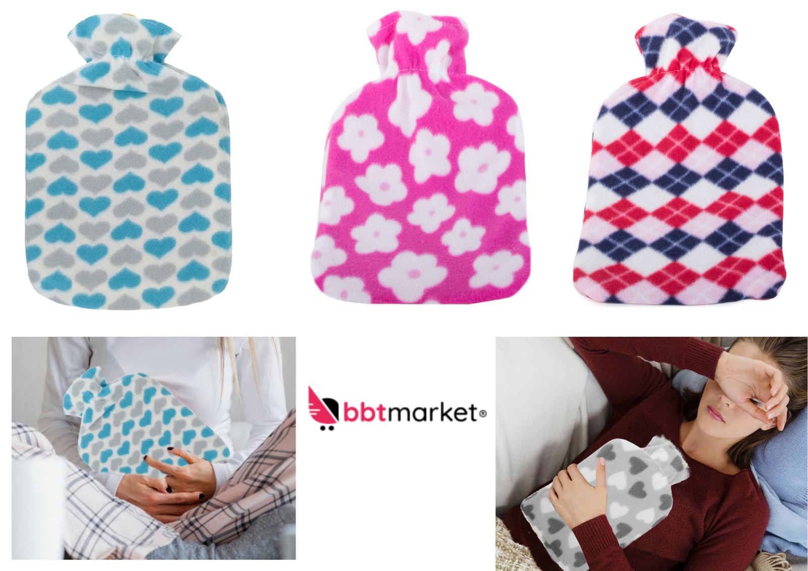 Wärmflasche 1,7L mit Bezug â Wärmeflaschenwärmer Bauchwärmer Gummi Heizkissen