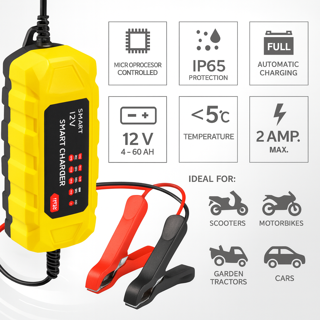 12V Batterieladegerät 4A – Mikroprozessor Ladegerät AGM GEL Auto Motorrad 4–120A