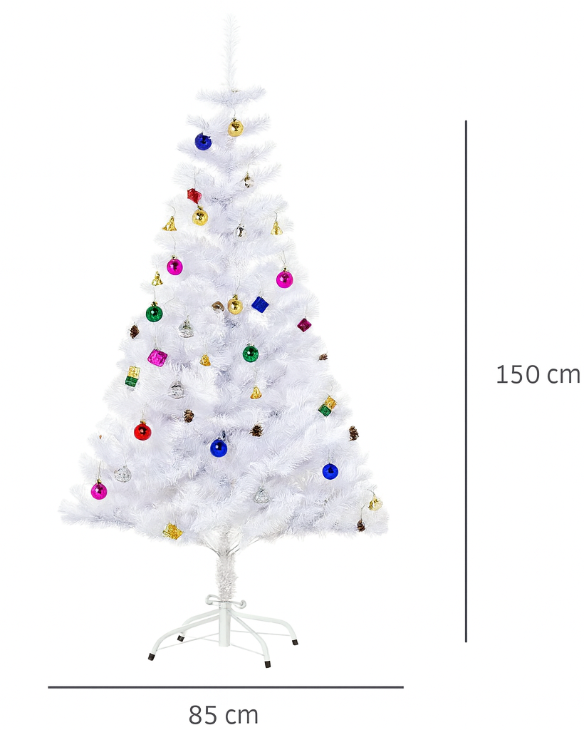 150cm Weihnachtsbaum Weiß 680 Spitzen mit Deko & Metallständer Künstli