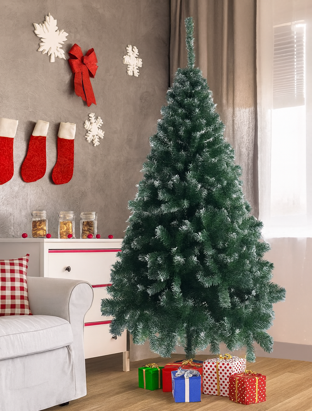 180cm Weihnachtsbaum PVC mit 650 Spitzen und Eisenfuß Faltbar Schneeoptik 🎄