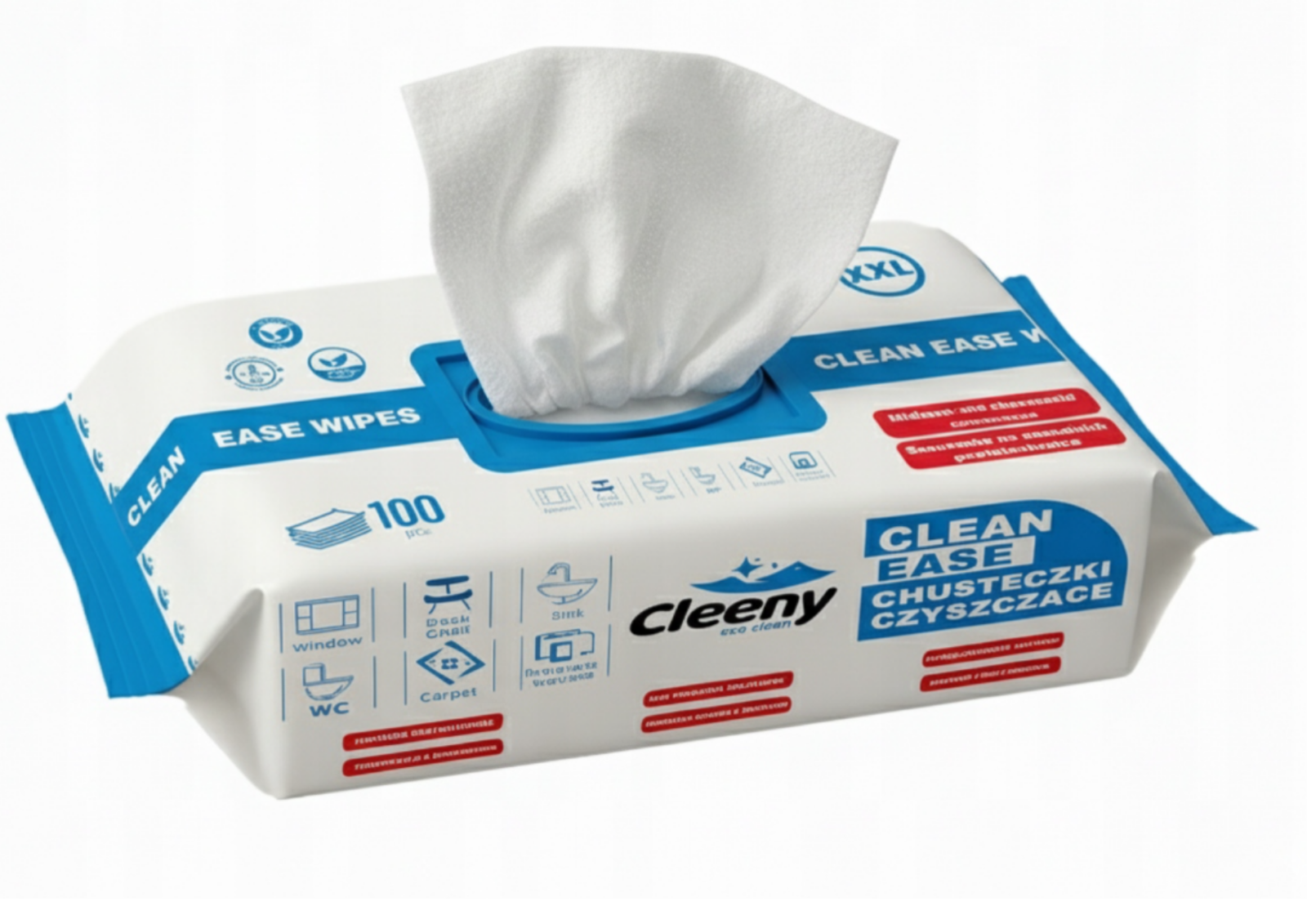 Cleeny Universale Feuchtreinigungstücher 100 Stück–Naturformel, hypoallergen