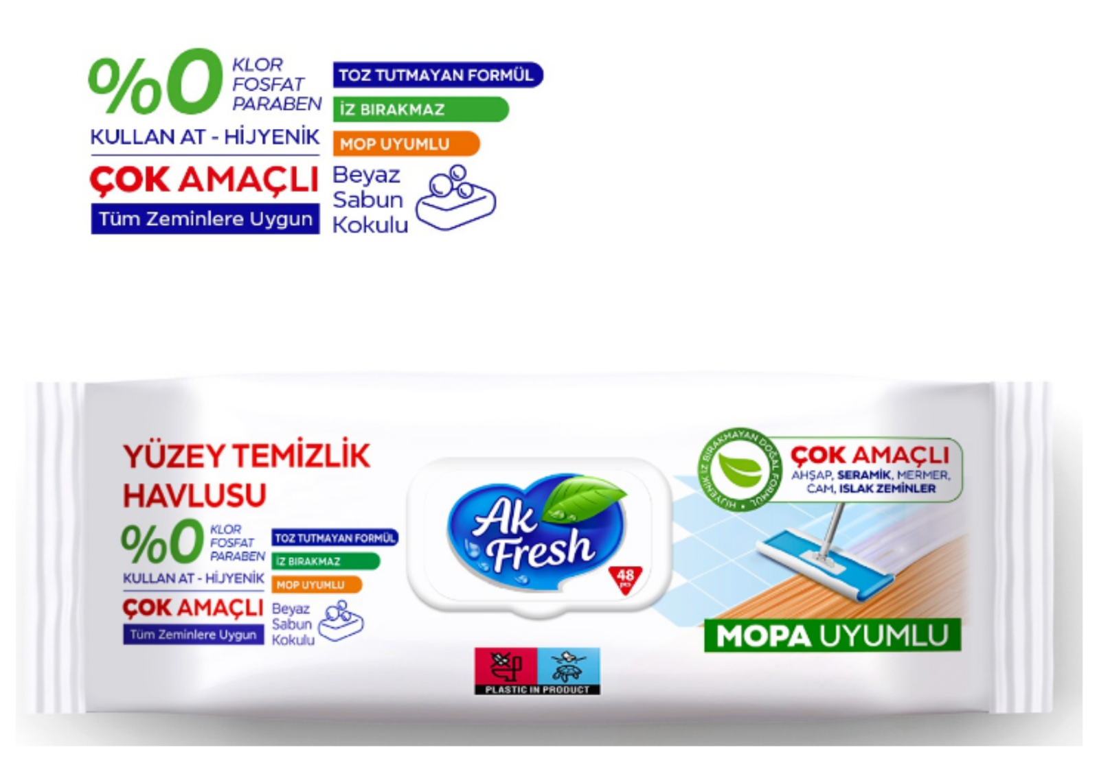 Ak Fresh Mopa Reinigungstücher 48 Stück – Weißseife Duft, fusselfrei