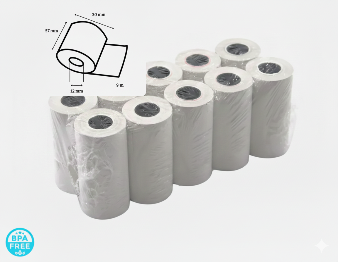Thermorollen 57mm x 30mm x 12m | BPA-frei EC-Kassenrollen weiß | Thermopapier
