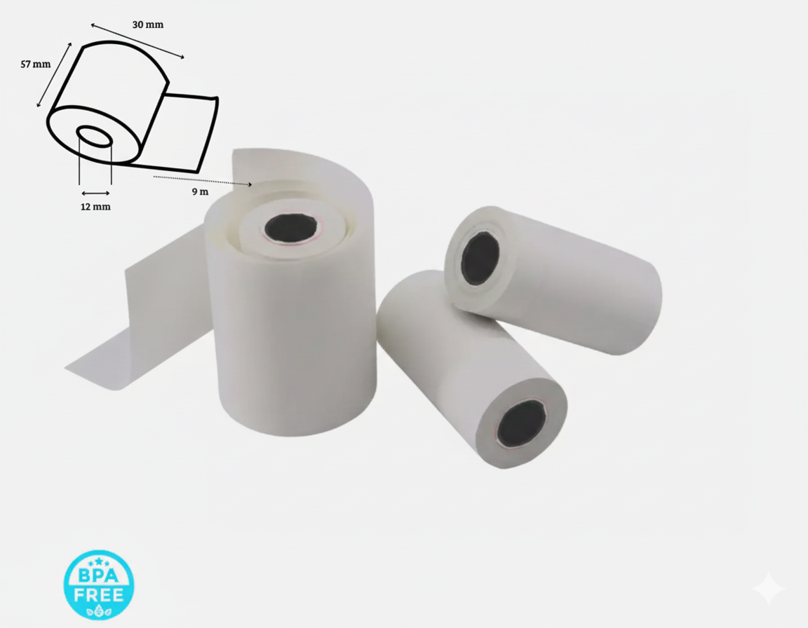 Thermorollen 57mm x 30mm x 12m | BPA-frei EC-Kassenrollen weiß | Thermopapier