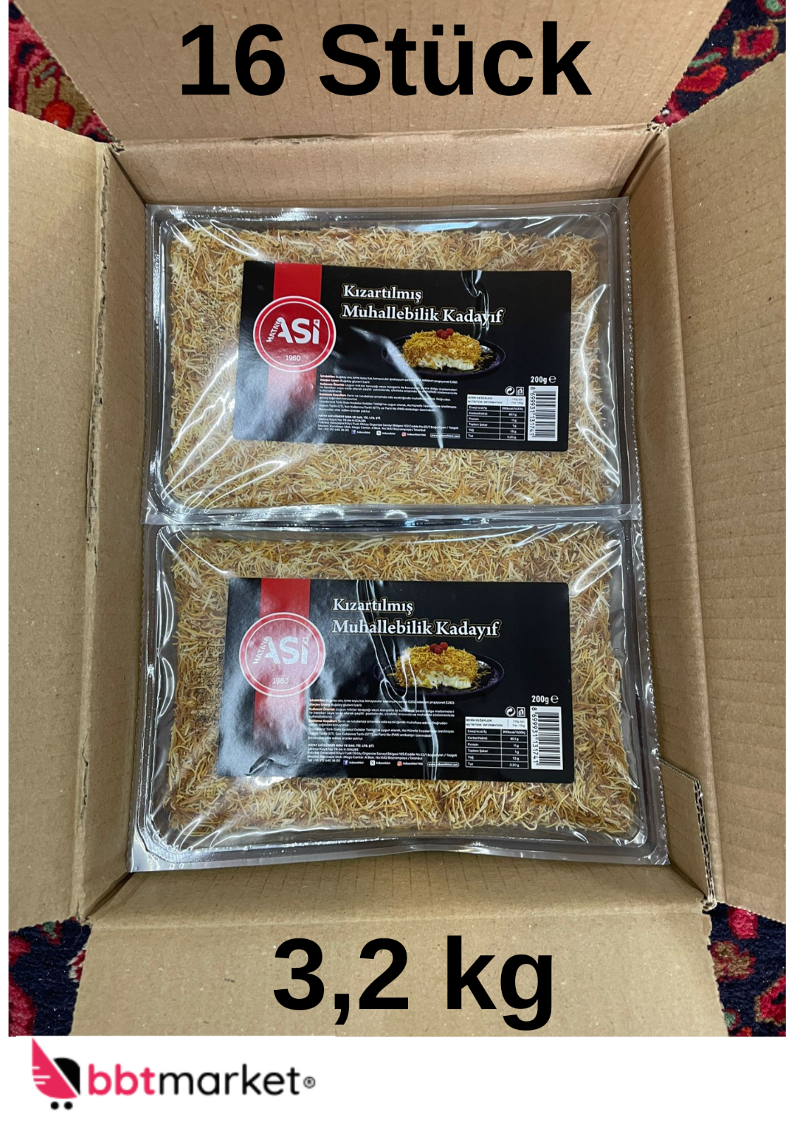 Geröstete Kadayif (Teigfäden) für Dubai Style Schokolade - Engelshaar 16 x 200gr