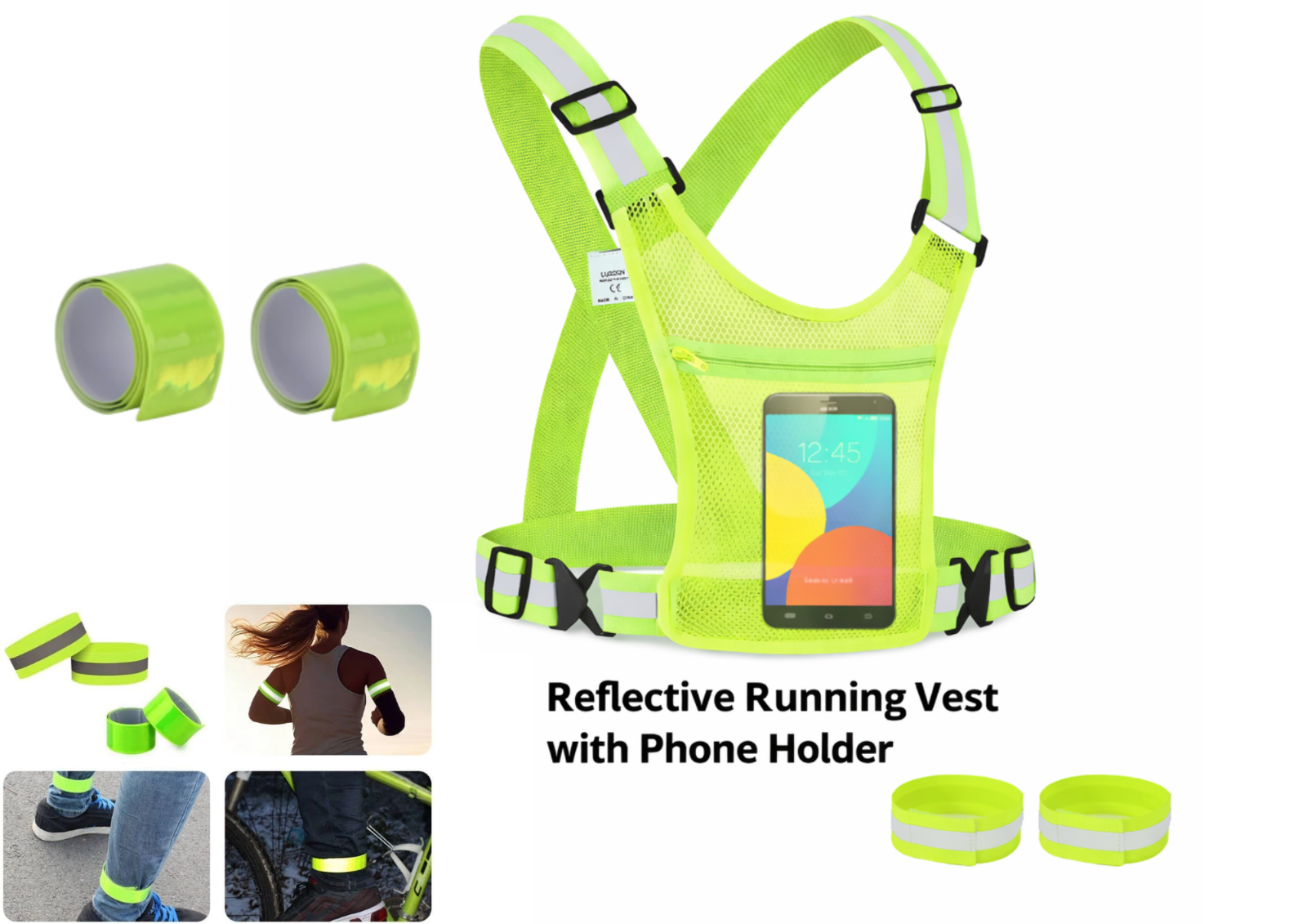 Reflektierende Laufweste 5-teilig mit Handyhalter Warnweste Fahrrad Joggen