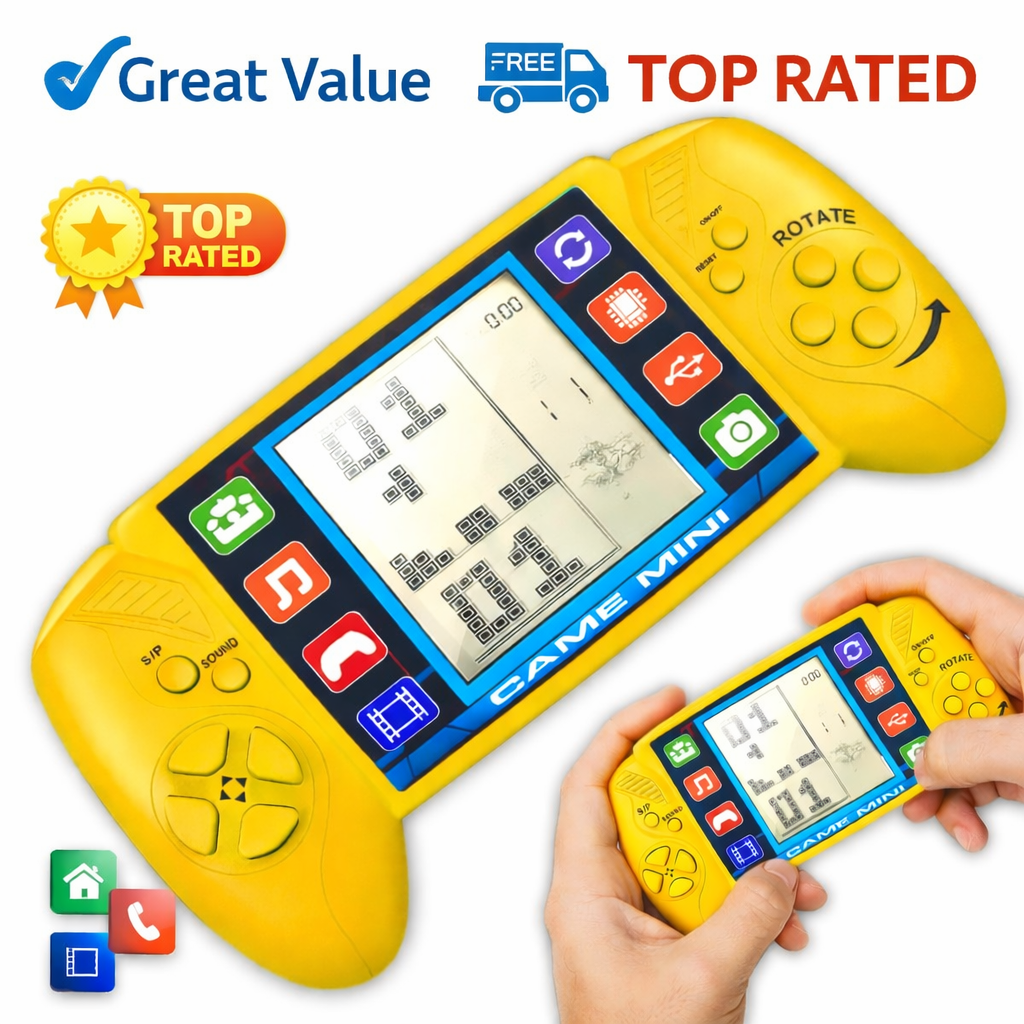 Handheld Spielkonsole 2,5 Zoll Display Retro Mini Konsole 7 Spiele Gelb