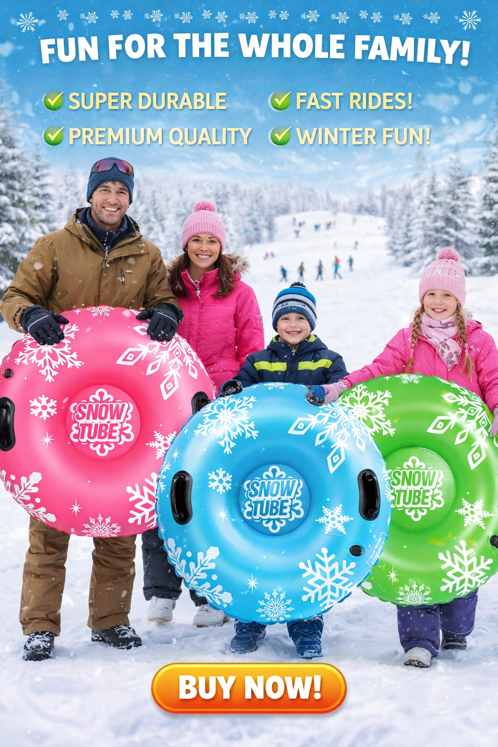 Snow Tube 90 cm –Aufblasbarer Schlitten für Kinder & Erwachsene in Rot Blau Grün
