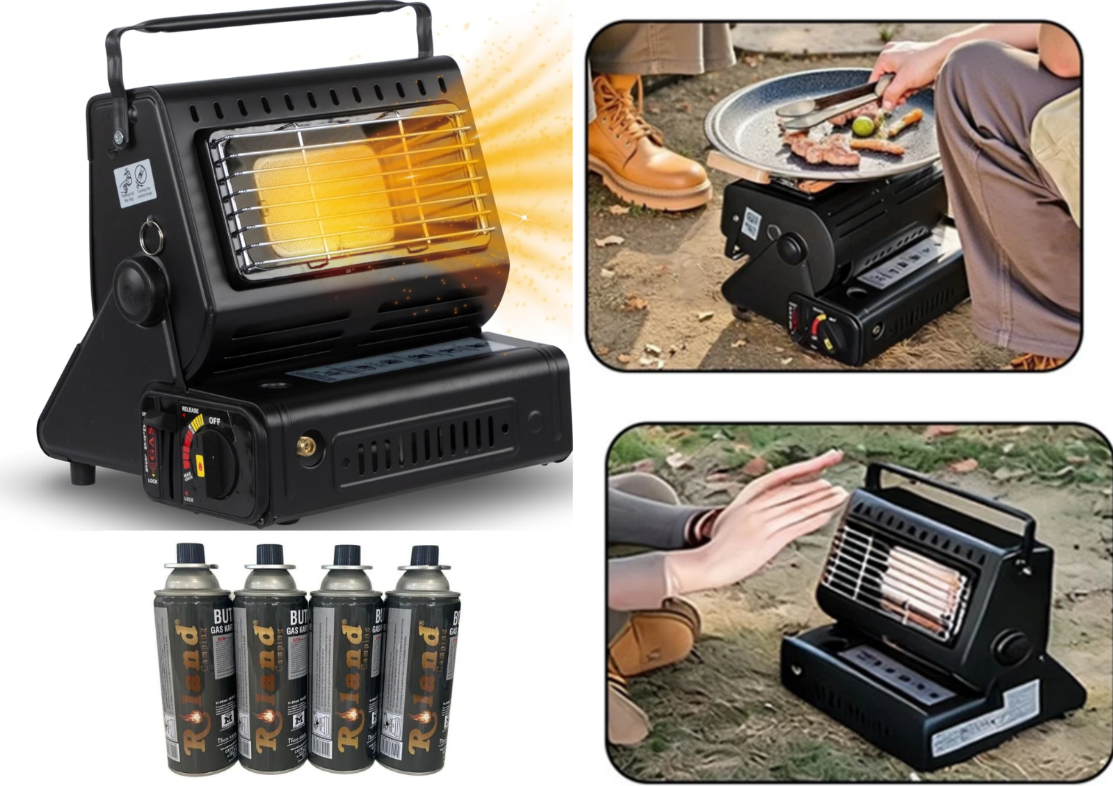 2in1 Tragbare Gasheizung Camping Gaskocher Heizstrahler Butan +4 Gas