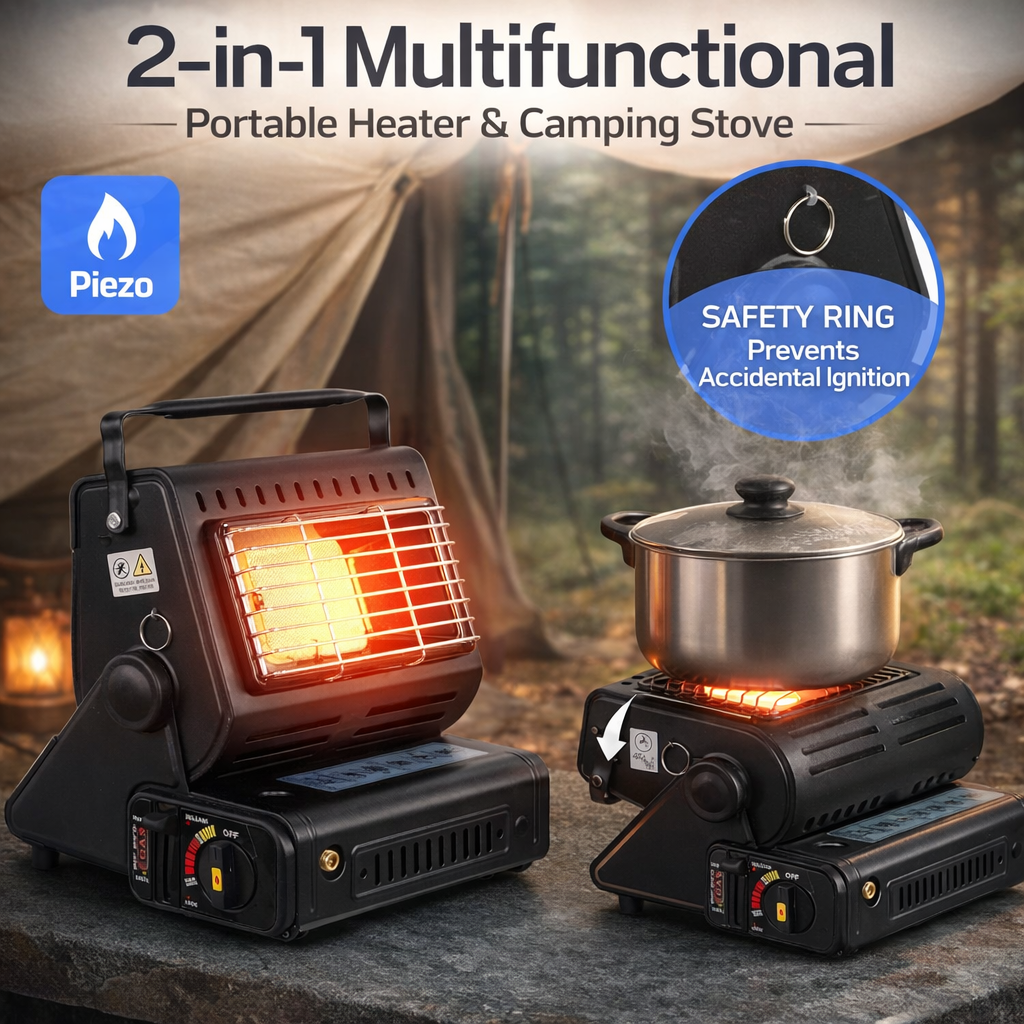 2in1 Tragbare Gasheizung Camping Gaskocher Heizstrahler Butan +4 Gas