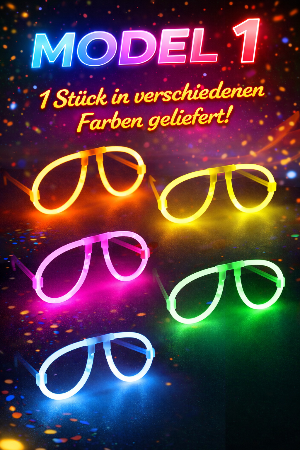 Leuchtende Partybrille Neon – 4 Modelle (LED & Glow) wählbar für Party, Festival & Nachtclub