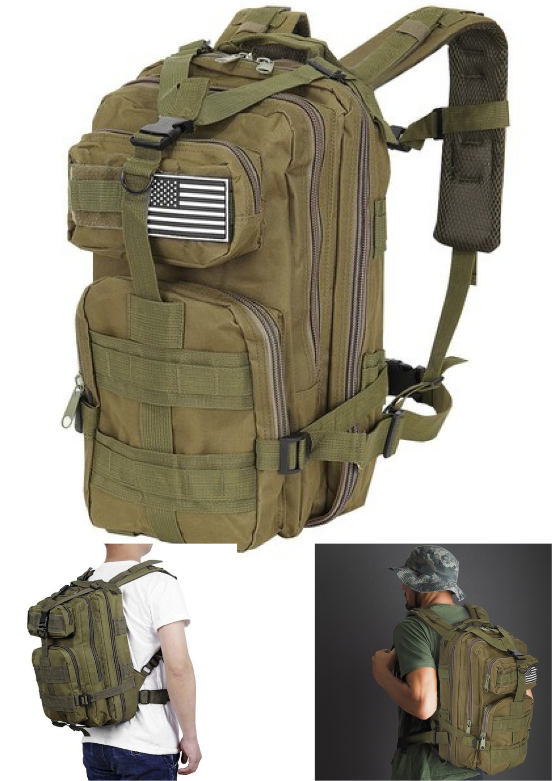 MilitĂ€rrucksack 26L Camouflage â Tactical MOLLE Outdoor Rucksack in Oliv GrĂŒn fĂŒr Wandern, Camping & Alltag