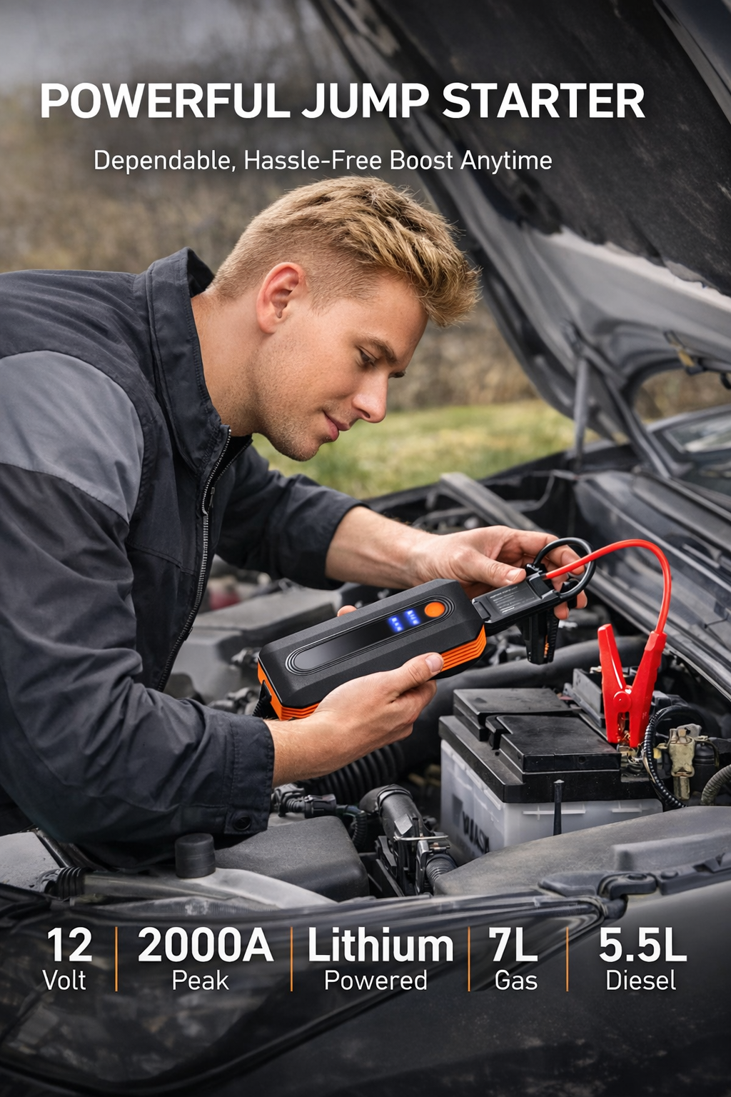 Auto Starthilfe Powerbank Jump Starter 12V 7L Benzin 5,5L Diesel LED Booster