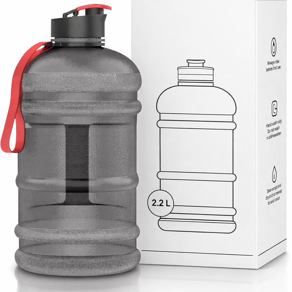 Große 2,2L Wasserflasche, BPA-frei, dicht, perfekt für Sport & Gym
