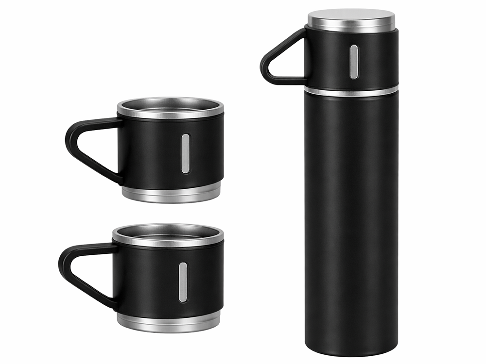 Thermoskanne 400ml Edelstahl isoliert 3 Becher Set Thermosflasche Camping