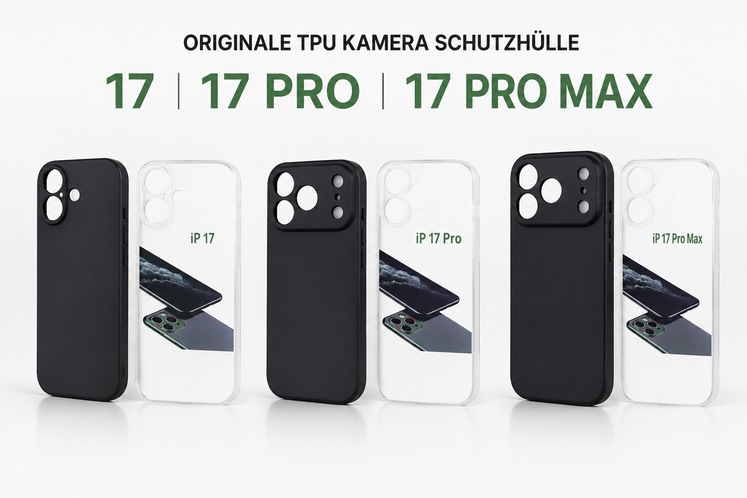 Transparentes TPU Case für iPhone 17 / 17 Pro / 17 Pro Max mit Kameraschutz – Schwarz oder Klar