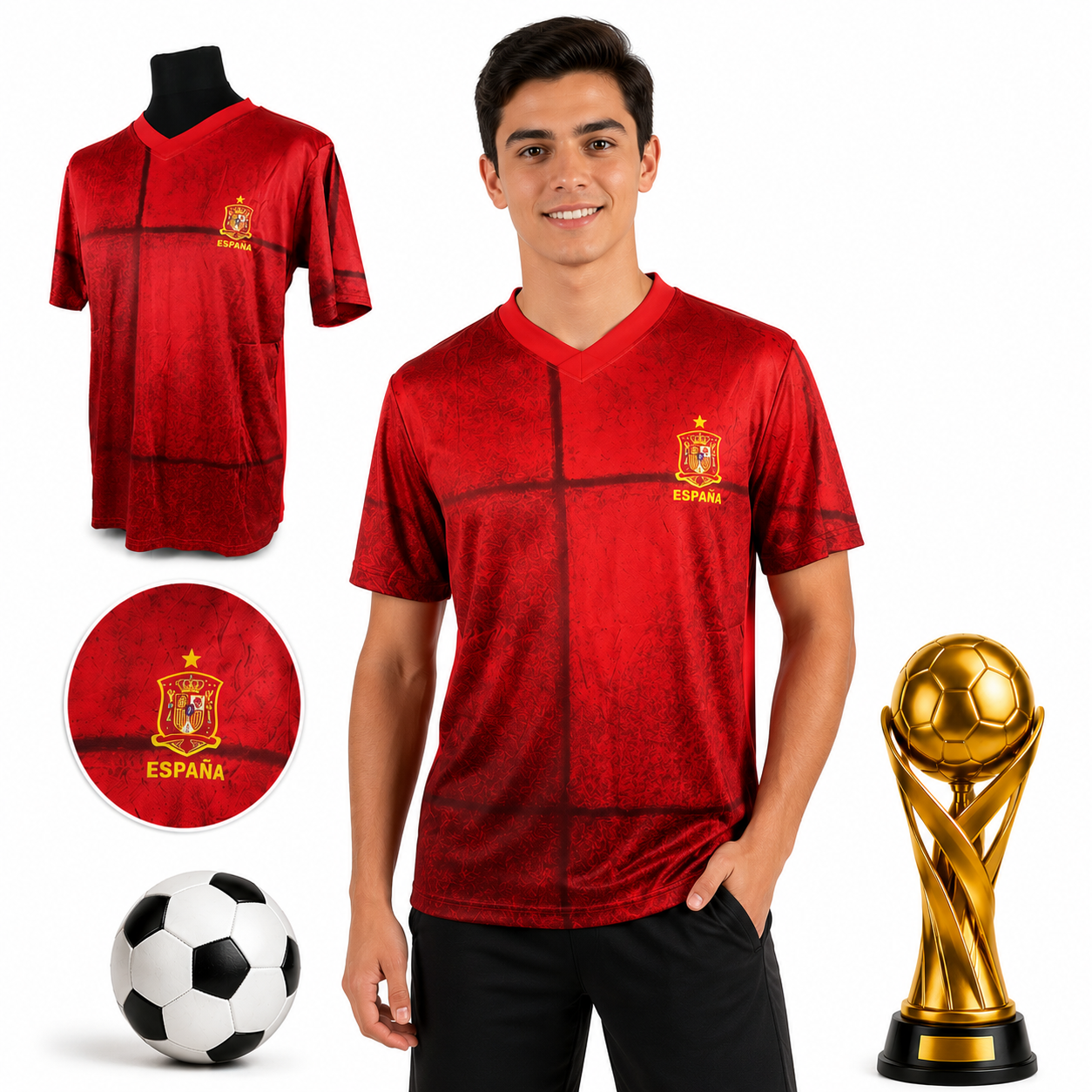 Spanien FanShirt Fußball T-Shirt WM EM Trikot Unisex V-Ausschnitt