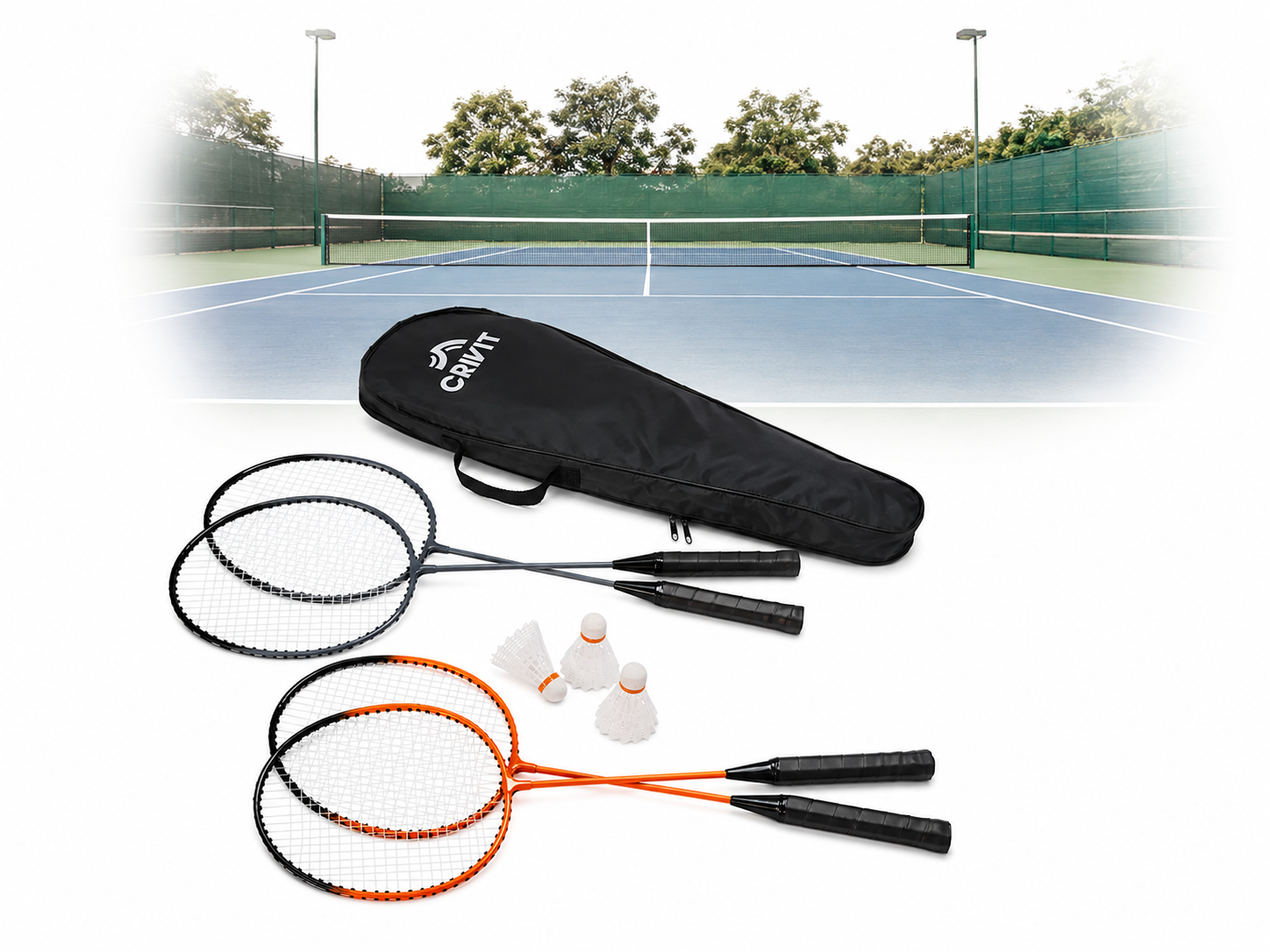 CRIVIT Badminton Set Federball 4 Spieler Schläger Bälle Tasche Outdoor