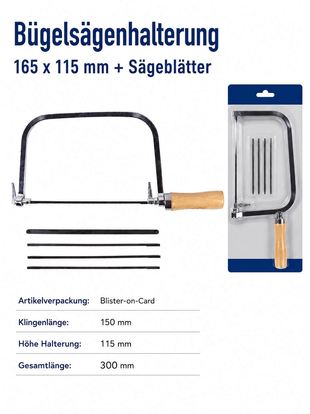 Bügelsäge Metallsäge 300mm mit Sägeblätter Handsäge Metallsäge